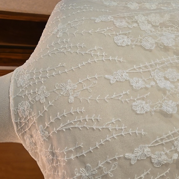 Floral Pattern White Lace Splicing Blouse, Open Front Cover Up Kimono Women 1X - Picture 4 of 13